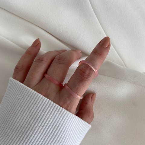 İnce Pembe Kuvars Taş Yüzük