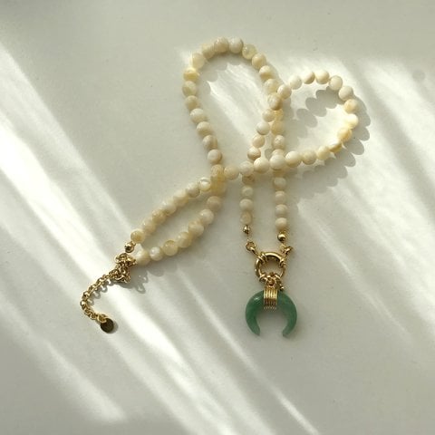 Horn Aventurin ve Sedef Taşlı Kolye