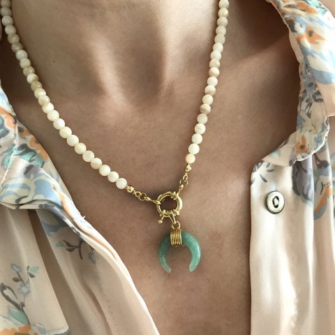 Horn Aventurin ve Sedef Taşlı Kolye