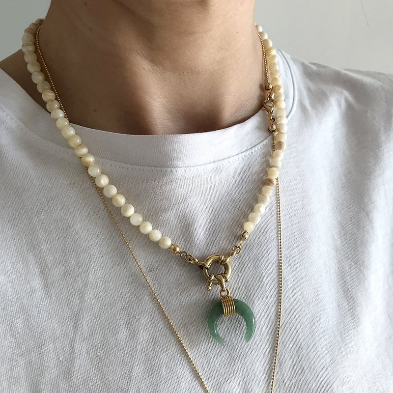 Horn Aventurin ve Sedef Taşlı Kolye