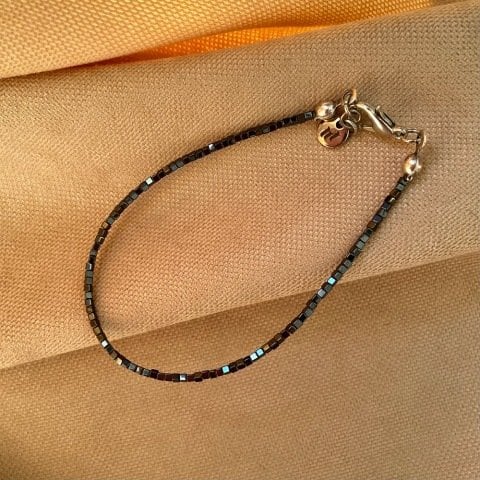 Minimal Küp Hematit Erkek Bileklik