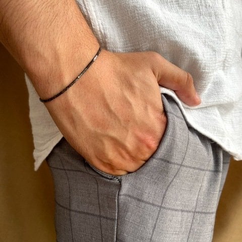 Minimal Küp Hematit Erkek Bileklik