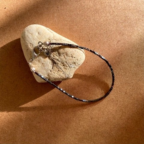 Minimal Küp Hematit Erkek Bileklik