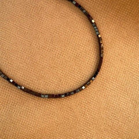 Minimal Küp Hematit Erkek Bileklik