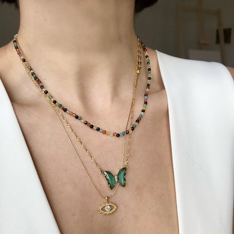 Fasetli Doğal Taş Mix Kolye