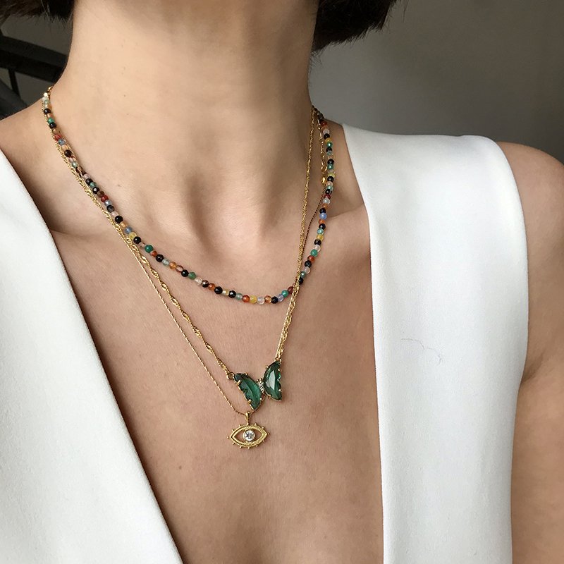 Fasetli Doğal Taş Mix Kolye