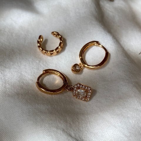 Taşlı Üçlü Set Küpe