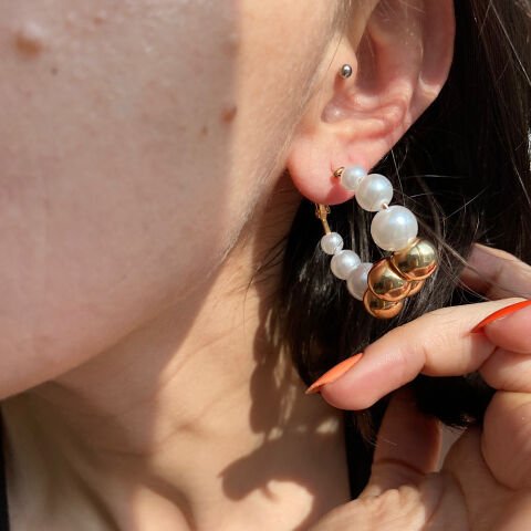 Mayorka İncili Gold Halka Küpe