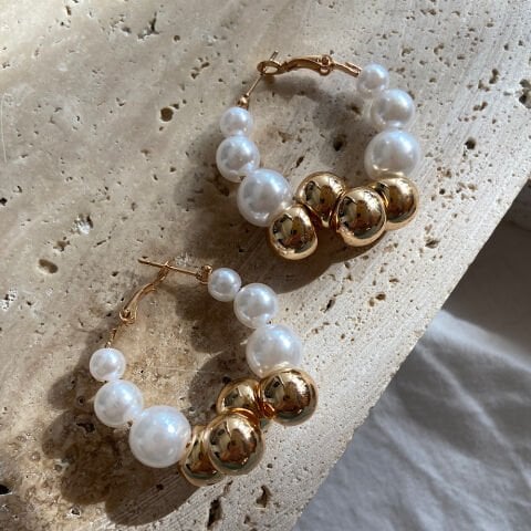 Mayorka İncili Gold Halka Küpe