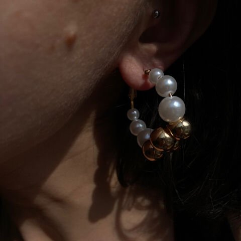 Mayorka İncili Gold Halka Küpe