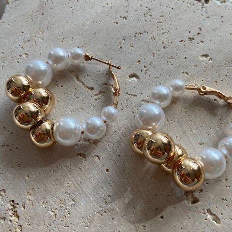 Mayorka İncili Gold Halka Küpe