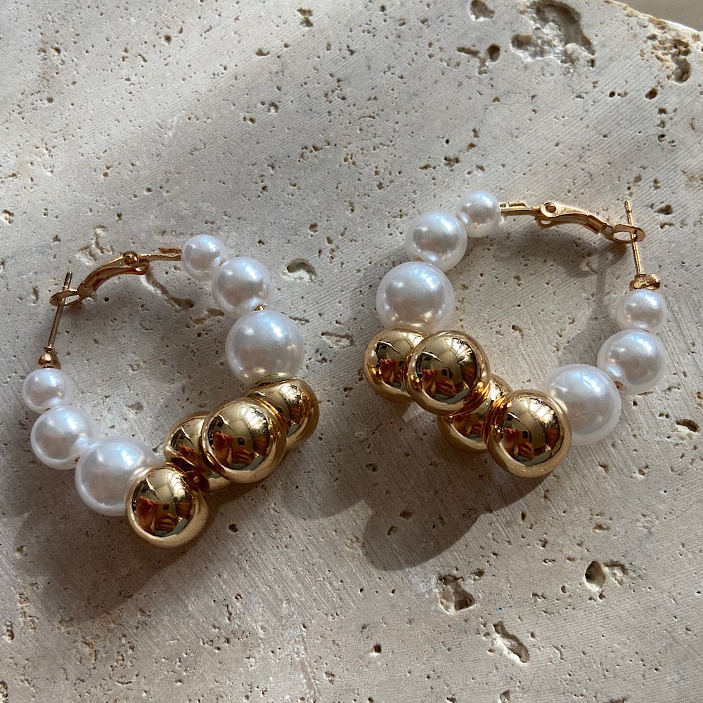 Mayorka İncili Gold Halka Küpe