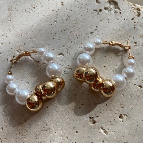 Mayorka İncili Gold Halka Küpe