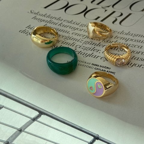 Lila Mint Ying Yang Heart Yüzük