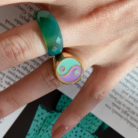 Lila Mint Ying Yang Heart Yüzük