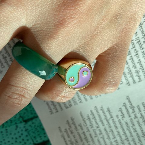 Lila Mint Ying Yang Heart Yüzük