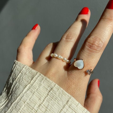 Nacre Heart Sedef Taş Yüzük