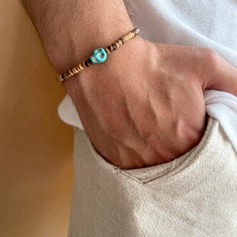 Turkuaz Skull Erkek Bileklik