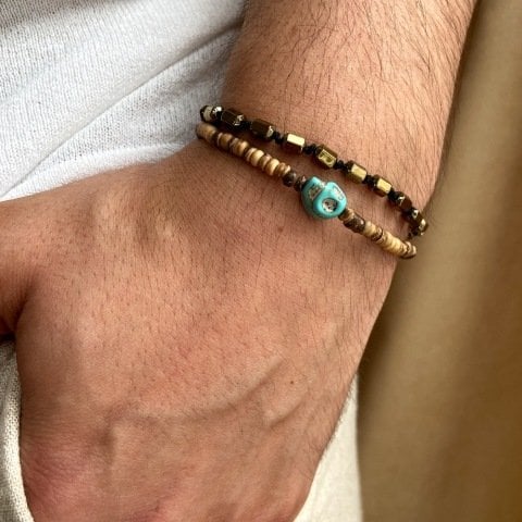 Turkuaz Skull Erkek Bileklik