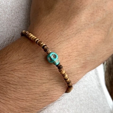 Turkuaz Skull Erkek Bileklik