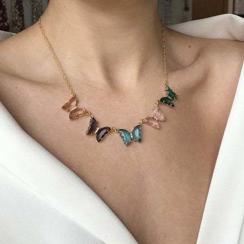 Beşli Shine Butterfly Kelebek Kolye