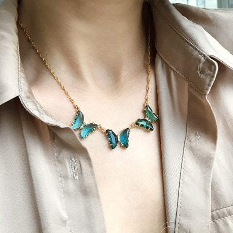 Üçlü Shine Butterfly Kelebek Kolye
