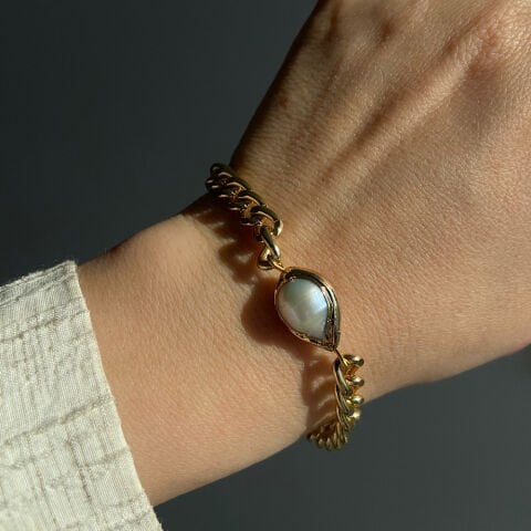 Barok İncili Gold Bileklik