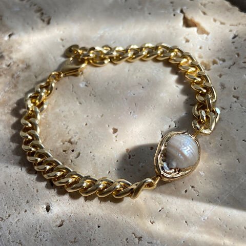 Barok İncili Gold Bileklik