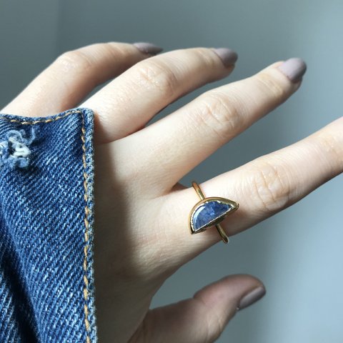 Yarım Ay Lacivert Akik Doğal Taş Yüzük