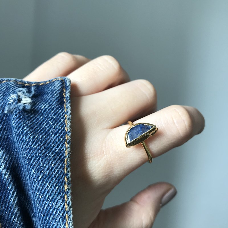 Yarım Ay Lacivert Akik Doğal Taş Yüzük