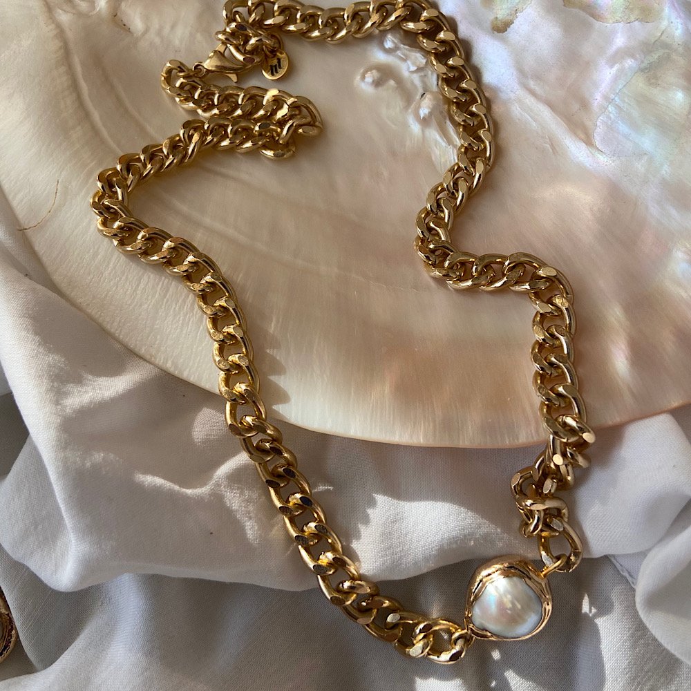 Barok İncili Gold Kolye