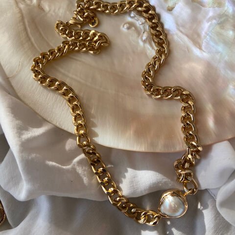 Barok İncili Gold Kolye