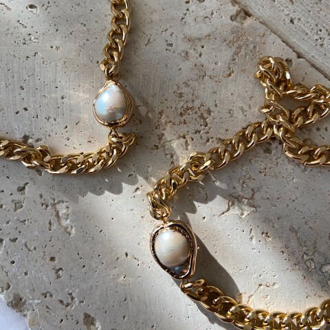 Barok İncili Gold Kolye