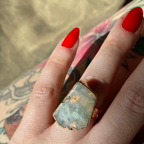 Asimetrik Prehnit Taş Yüzük