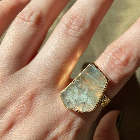 Asimetrik Prehnit Taş Yüzük