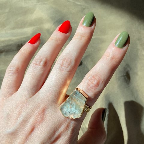 Asimetrik Prehnit Taş Yüzük