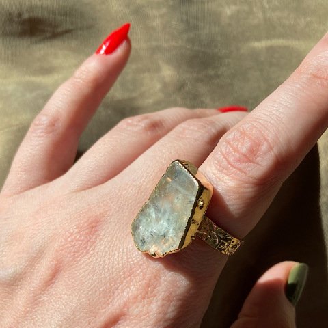 Asimetrik Prehnit Taş Yüzük