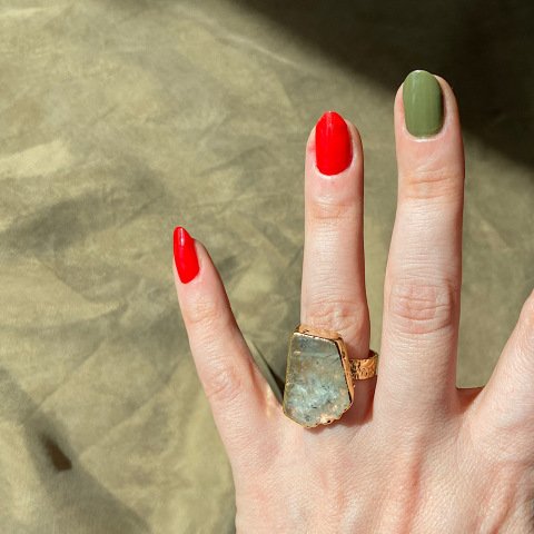 Asimetrik Prehnit Taş Yüzük