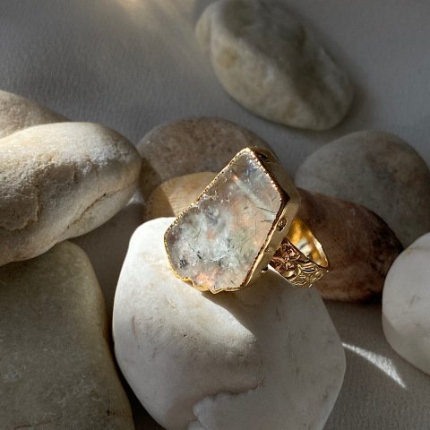 Asimetrik Prehnit Taş Yüzük