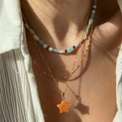 Karnelyan Akik Yıldız Kolye