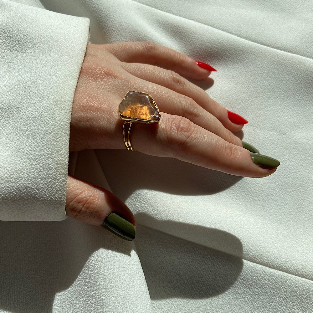 Bal Kuvars Kesit Doğal Taş Yüzük