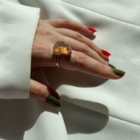 Bal Kuvars Kesit Doğal Taş Yüzük