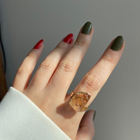 Bal Kuvars Kesit Doğal Taş Yüzük