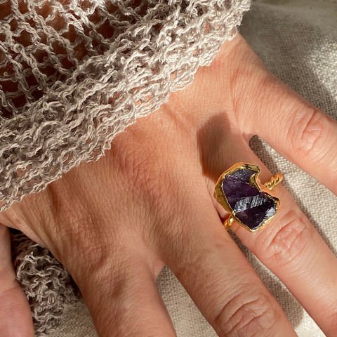 Ametist Kristali Amorf Yüzük