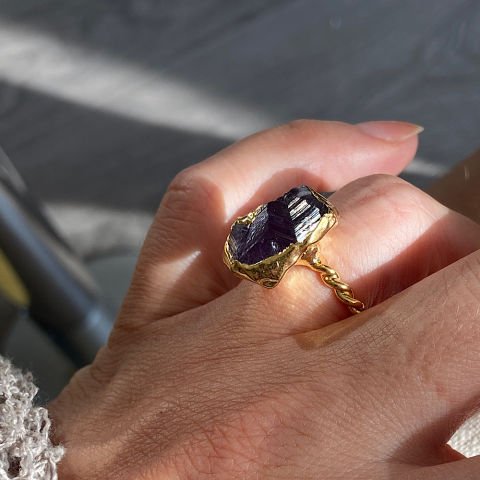 Ametist Kristali Amorf Yüzük