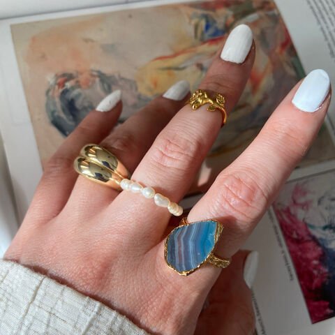 Pissa Koyu Agat Doğal Taş Yüzük