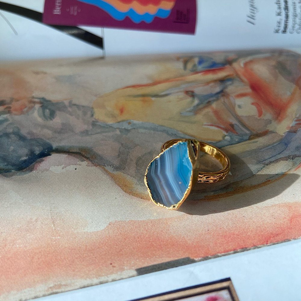 Pissa Koyu Agat Doğal Taş Yüzük