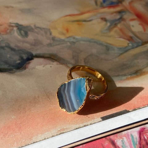 Pissa Koyu Agat Doğal Taş Yüzük