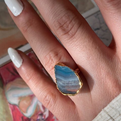 Pissa Koyu Agat Doğal Taş Yüzük