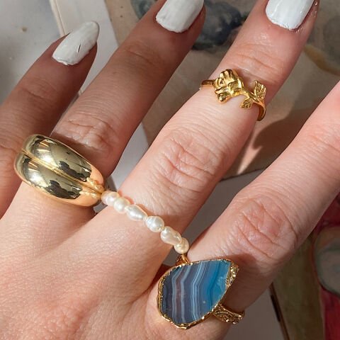 Pissa Koyu Agat Doğal Taş Yüzük